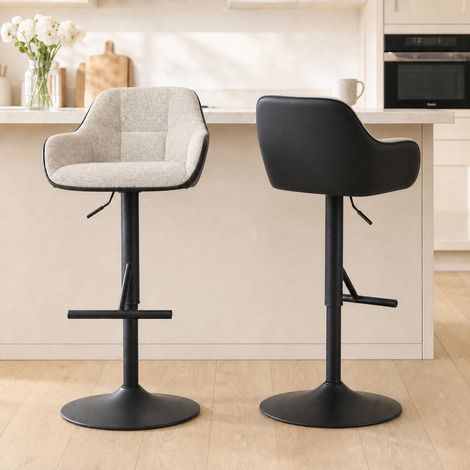 Lot de 2 tabourets de bar chaises de bar hauteur réglable tissu effet lin et base en acier 52,5 x 53 x 86,5-108 cm gris (1/5)
