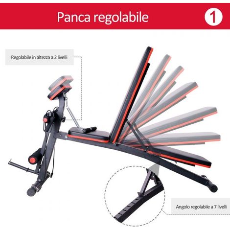 EASYCOMFORT Panca Multifunzione Regolabile per Addominali, Panca Pesi Palestra per Allenamento Braccia e Gambe 54x160x106cm, Nero e Rosso