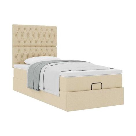 Cadre de lit coffre, matelas crème, 80 × 200 cm, tissu, espace de rangement généreux, tissu doux et respirant, pour chambre, décor moderne, facile à assembler (1/5)