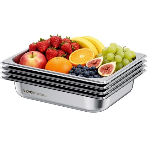 Bac Gastronorme GN 1/2, Récipient de Restauration en Acier Inoxydable 4PCs 3,8 L, Bac Inox Alimentaire Profondeur 6,4 cm, Anti-adhérent et Antirouille, pour Bain-marie Buffet Chauffe-plats Hôtel (1/5)