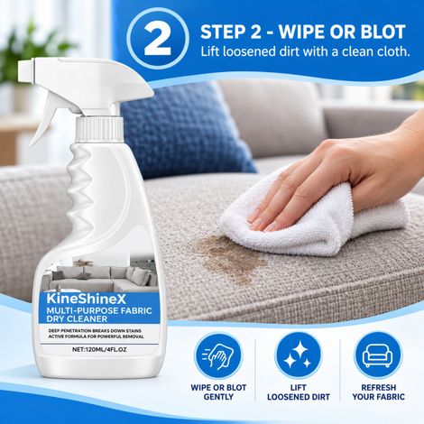 KineShineX fabric dry cleaner deeply penetrates and breaks down stains on sofa fabrics. (1/5)