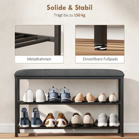 Banc à chaussures avec assise, banquette de rangement avec 2 compartiments ouverts, étagère à chaussures, meuble d'entrée 81 x 31 x 50 cm noir (1/5)