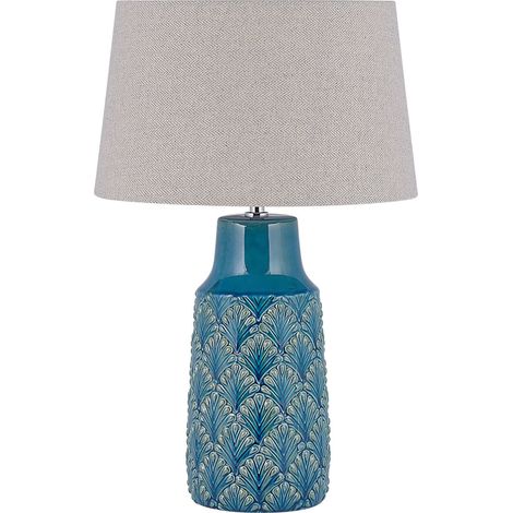 Lámpara de mesilla de noche cerámica azul marino y gris 55 cm patrón de hojas tradicional Thaya