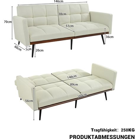 Canapé-lit futon moderne du milieu du siècle en lin mélangé, 146 cm de large, dossier réglable en 5 positions et accoudoirs fixes, pieds en métal, beige (1/5)