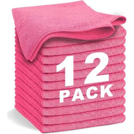 Rouge Chiffon Microfibre 12 pièces Doux, Absorbants, Réutilisables et non Pelucheux 30x30 cm pour Le Lavette Nettoyant Microfibre menage de la Maison et de la Voiture (1/4)