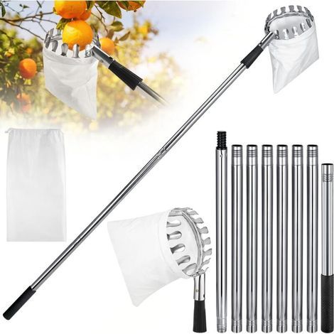 Outil de récolte de fruits, pince à pommes avec poteau de connexion en acier inoxydable et sac en tissu, pour orange, citron, pomme, poire - 3.5m (1/5)