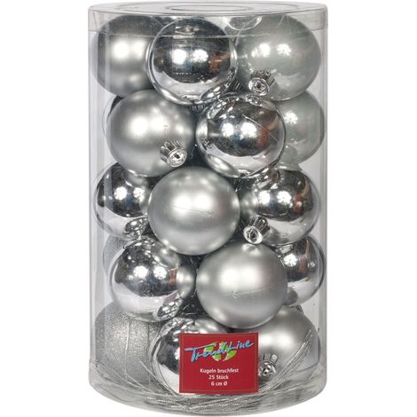 TrendLine Christbaumkugeln 25 Kugeln Ø 6 cm Glas Silber Weihnachtskugeln Deko (1/3)