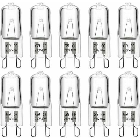 Lampadina alogena G9, 40W, 230V, 480lm, 2900K, luce bianca calda, dimmerabile, attacco G9, per lampadari, illuminazione da giardino, applique e illuminazione per mobili (confezione da 10) (1/4)