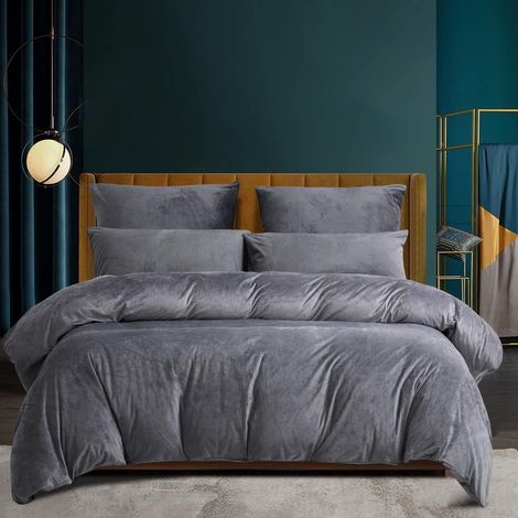 Bettwäsche-Set 155x220 cm Grau Flauschig Mikrofaser mit Reißverschluss
