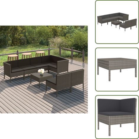 The Living Store Set Divani da Giardino 8 pz con Cuscini in Polyrattan Grigio - Set da giardino