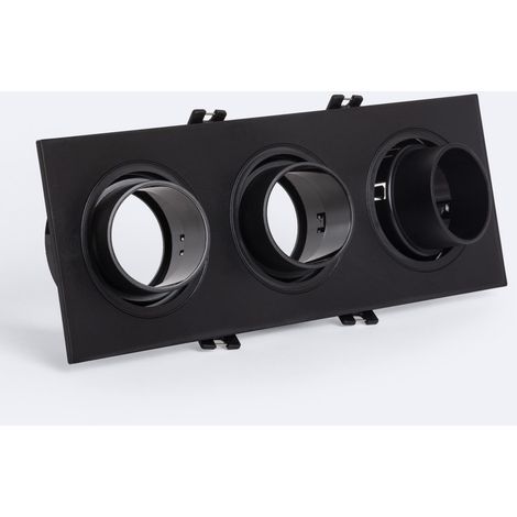 Portafaretto Downlight Quadrato Basculante Basso UGR per tre Lampadine LED GU10 / GU5.3 Foro 75x235 mm Suefix Nero