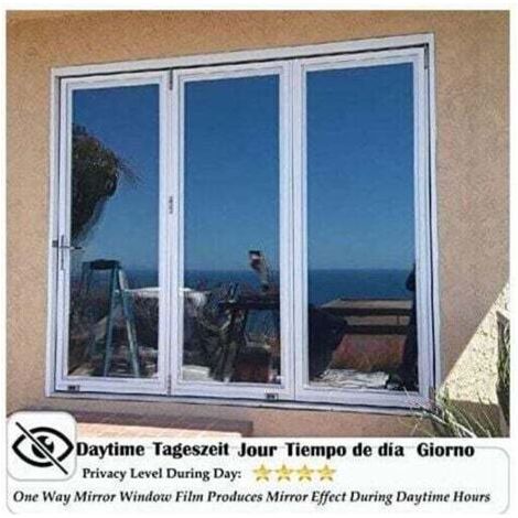 Film fenetre Anti Regard Film Miroir Fenêtre sans Tain Film Anti Chaleur Anti UV Électrostatique Protection de la Vie Privée Film Miroir pour Fenetre de Bureau Maison Magasin 90×300CM Argent, (1/5)