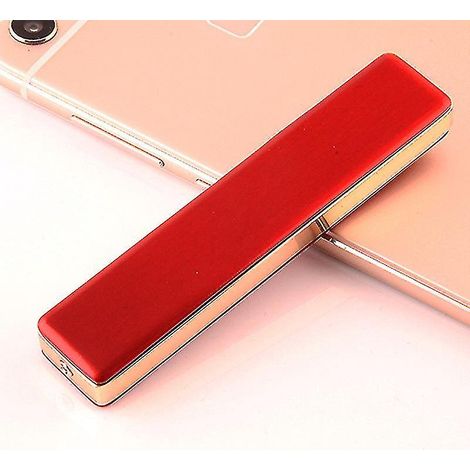 Briquet électrique rechargeable USB sans flamme, coupe-vent, design fin, avec câble USB, rouge (1/4)