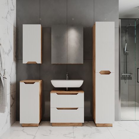 Juego de muebles de baño Lotta, Roble/rayas blancas, 5 partes, Vicco (1/5)