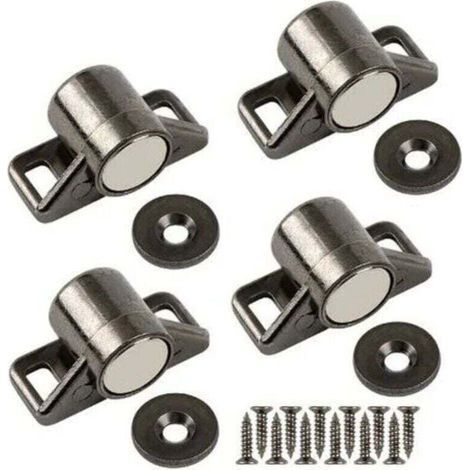 Magnetic Door Magnet, Powerful Closet Door Magnet Zinc Alloy Magnetic Latch for Sliding Cupboard Door, Kitchen, Cupboard, Drawer and Furniture(Black Set of 4) (1/4)