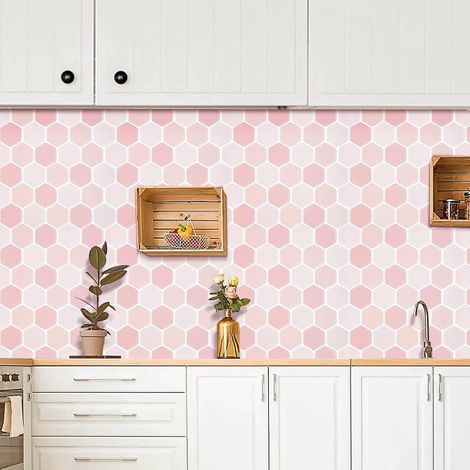 Lot de 10 feuilles d'autocollants muraux en vinyle 3D à décoller et recoller - Motif mosaïque rose - 30,5 x 30,5 cm (1/5)