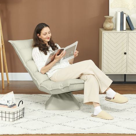 Fauteuil pivotant à 360° et inclinable sur 3 positions, revêtement en tissu rembourré, 62 x 70 x 95 cm, beige (1/5)