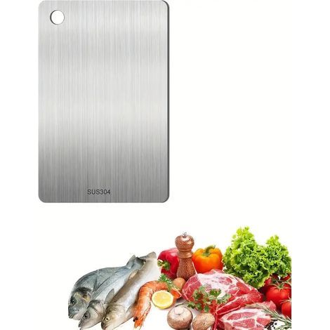 Planche à découper en acier inoxydable sans BPA, 30 x 20 cm, adaptée aux plans de travail de cuisine, sans microplastiques, conception résistante à la corrosion, compatible lave-vaisselle. (1/5)