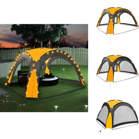 Partyzelt mit LED und 4 Seitenwänden 3,6x3,6x2,3 m Gelb - Partyzelt - Outdoorzelt - Sonnenschutz - Gartenzelt - Grillzelt (1/5)
