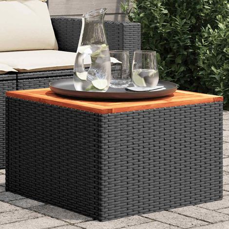 Table de jardin en résine tressée et bois d'acacia noir et marron 55 x 55 x 37 cm - PANGIVO (1/5)