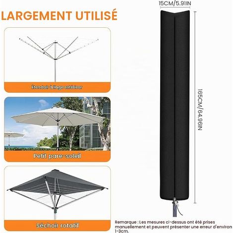 Housse Parasol, 210D Oxford Housse Sechoir Parapluie Exterieur avec Fermeture Eclair et Cordon, 165×15 cm Coupe-Vent Housse Anti-UV Imperméable (1/4)