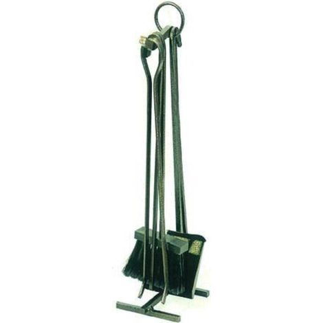SET ATTREZZI PER CAMINO 4 PZ IN FERRO BATTUTO NERO cm.16x48h -- DF 700625 (1/2)