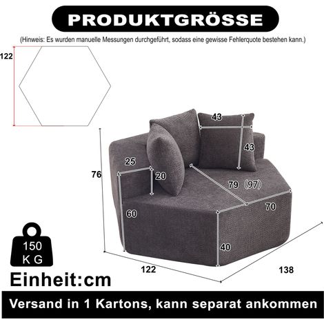 Un sillón hexagonal de estilo moderno, caracterizado por versátiles opciones de combinación y un diseño modular este sofá tapizado en chenilla es ideal para (1/5)