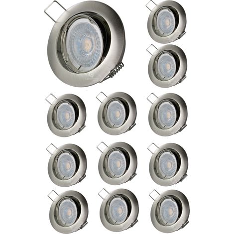 Lot de 12 Spot led orientable alu brossé 230v 7w 38° blanc chaud (1/4)