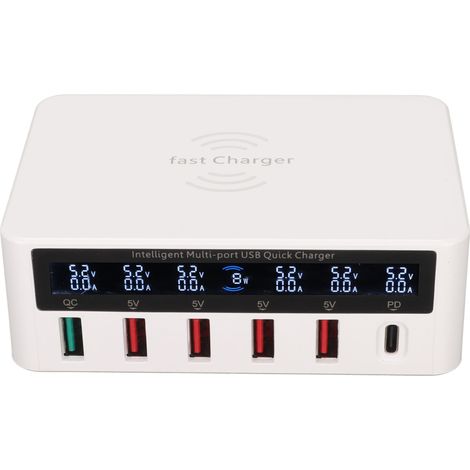 Station de charge USB 6 ports 100 W sans fil, charge rapide intelligente, hub USB multiport avec affichage LED, prise UE 100-240 V (1/5)