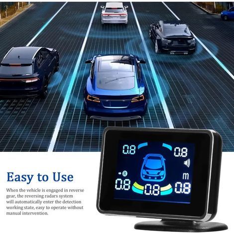 Radar de recul avec 8 capteurs avant/arrière, écran LCD, alarme sonore réglable et détection de distance précise (1/5)