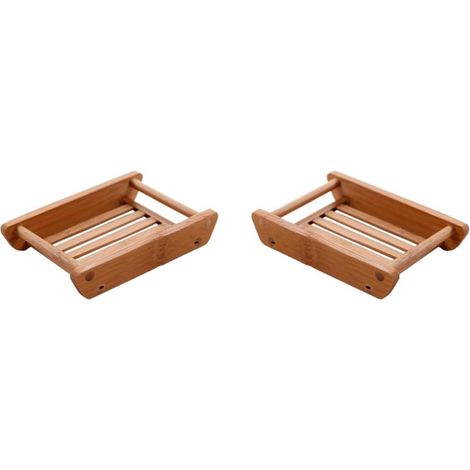Porte-savons en bambou anti-bactéries pour salle de bain , lot 2 avec évacuation , support robuste , (1/5)