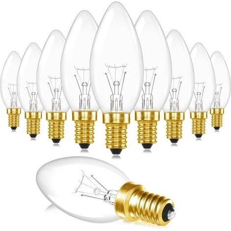 Lot de 10 Ampoule C35 E14 Flamme Bougie Dimmable 230V, 400LM Blanc Chaud 2700K Ampoule Bougie Petit Culot à Vis, C35 Transparent (1/4)