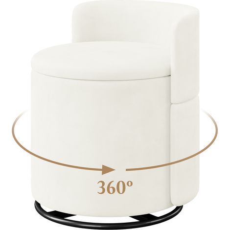 Yaheetech Pouf Coiffeuse avec Rangement Tabouret de Maquillage Rotatif 360° Blanc (1/5)