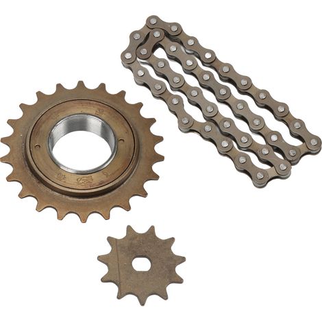 Jeu de Chaîne et Pignon pour Vélo à Assistance Électrique, Transmission 11 Dents Trou Doré 410, Chaîne 38 Maillons, Plateau Moteur 22 Dents (1/5)