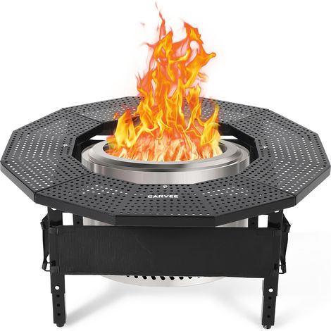 Barrière de sécurité 360° pour brasero Solo Stove - Table d'appoint extensionérieure en acier Q235 robuste - Résistante à la rouille et aux UV - Support portable pour foyer de jardin, noir