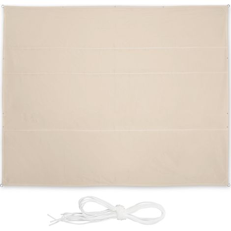 Relaxdays shade sail, rectangular, water-repellent, UV protection, canopy, with ropes, patio, terrace, 6 x 5 m, beige