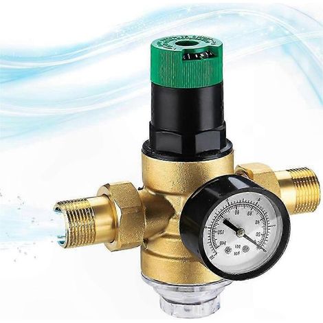 Régulateur de pression d'eau 3/4 pouce avec manomètre et filtre à mailles pour systèmes de plomberie (1/5)