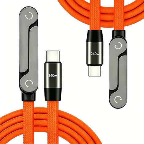 2Pcs Câbles USB-C Charge Rapide 240W avec Support Invisible Intégré, Câble Chargeur 2-en-1 Pivotant 360° avec Connecteur Coudé 90°, Câble Nylon Tressé 1,5 m pour Smartphones Tablettes Gaming et Bureau (1/5)