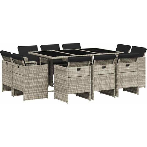 Maison Exclusive - Set Pranzo Giardino 11pz con Cuscini Grigio Chiaro Polyrattan
