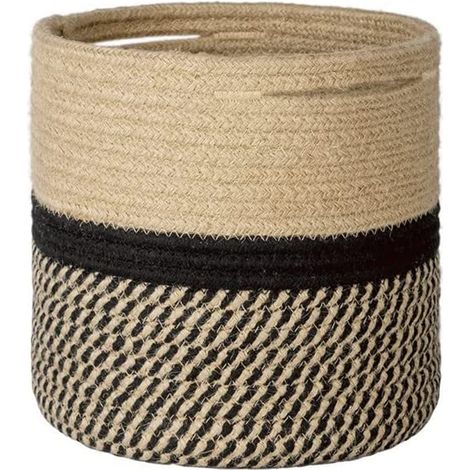 Panier Coton Tressé Rangement 21x21cm Jute Noir pour Fleurs Jouets