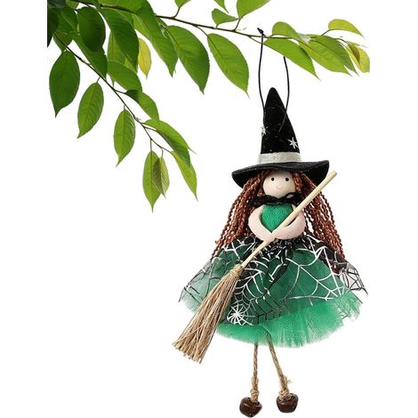 Halloween Décoration Sorcière Pendentif effrayant accessoire à suspendre Figurine de sorcière avec un balai Pour le Domicile Appartement Bureau Maison Hantée Jardin Arrière-cour Balcon (1/5)
