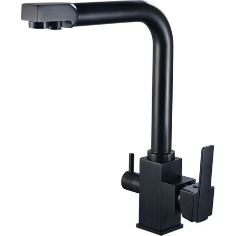 Copper water purifier faucet for kitchen drinking water, hot and cold dual control, three-in-one design, rotating single-hole design for vegetable washing sinks, wholesale for export -- black copper s