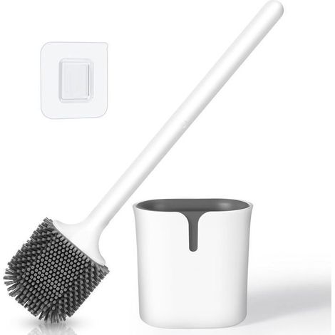 Brosse Toilettes WC, Brosses WC Silicone Balai Toilette WC et Supports et Base Anti-Goutte, Montage Mural ou au Sol (1/5)