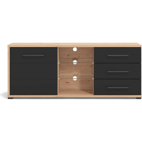 Porta tv design moderno colore antracite rovere artigiano struttura robusta in truciolare bilaminato cm 1615x40x65 h