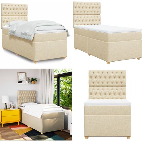 vidaXL Sommier à lattes de lit et matelas Crème 90x190 cm Tissu