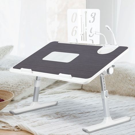 Table de Lit pour Ordinateur Portable, Pliable, Réglable en Hauteur et Angle, Plateau avec Refroidisseur PC, pour Canapé/Sol, 60x40cm, Noir