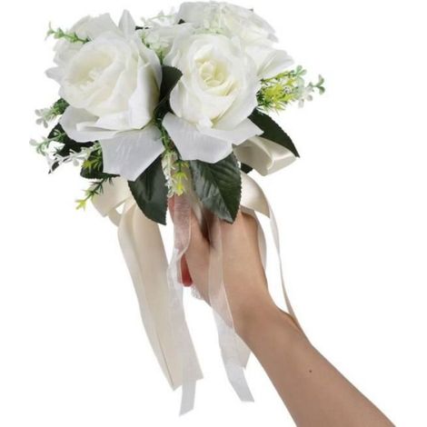 Bouquet de fleurs artificielles - - Rose - Blanc laiteux - Élégance - Mariage romantique (1/4)