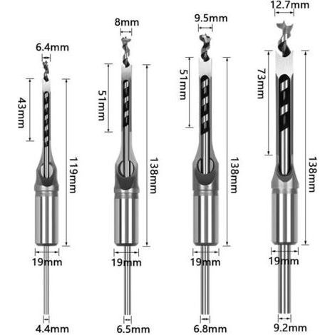 NALOOKAMIC Jeu de 4 forets hélicoïdaux pour le travail du bois (6,4 mm, 8 mm, 9,5 mm, 12,7 mm) (1/4)