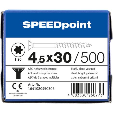 ABC 4,5x30 Speedpoint Universalschraube TX Verzinkt Teilgewinde Senkkopf