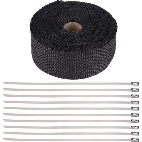 Schwarze Auspuff-Hitzeschutzhülle, 4,9 Meter langer Glasfaserschlauch mit Klebegewebe für Muscle-Cars und Motorräder (1/5)